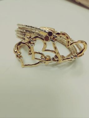 Elegant Golden Faux Leather Triple Hearts Bracelet Magnetic Closure, Romantic